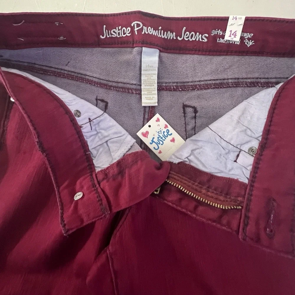 Justice Girls Premium Deep Red Skinny Jeans Size 14 Plus Stretch Low Rise‎ NWT